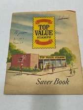 VINTAGE 1966 TOP VALUE STAMPS SAVER BOOK - 8 PAGES FILLED WITH STAMPS