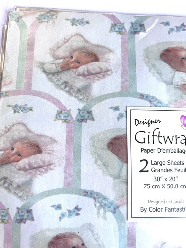 3 Vintage Baby Shower New Baby Gift Wrap Color Fantastik 2 sheets each pkg New - Picture 3 of 7