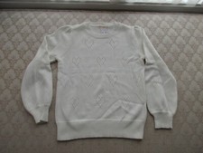 Crewcuts Girl's Cute Long Sleeves Cotton Hearts Pointelle Ivory Sweater, Sz 10