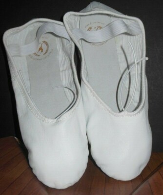  White Leather Full Suede Sole Ballet ShoesA2001A  attached elastics  Eurotard
