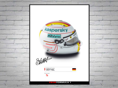 Sebastian Vettel Ferrari F1 Formel 1 2018 Helm signiertes Poster A4