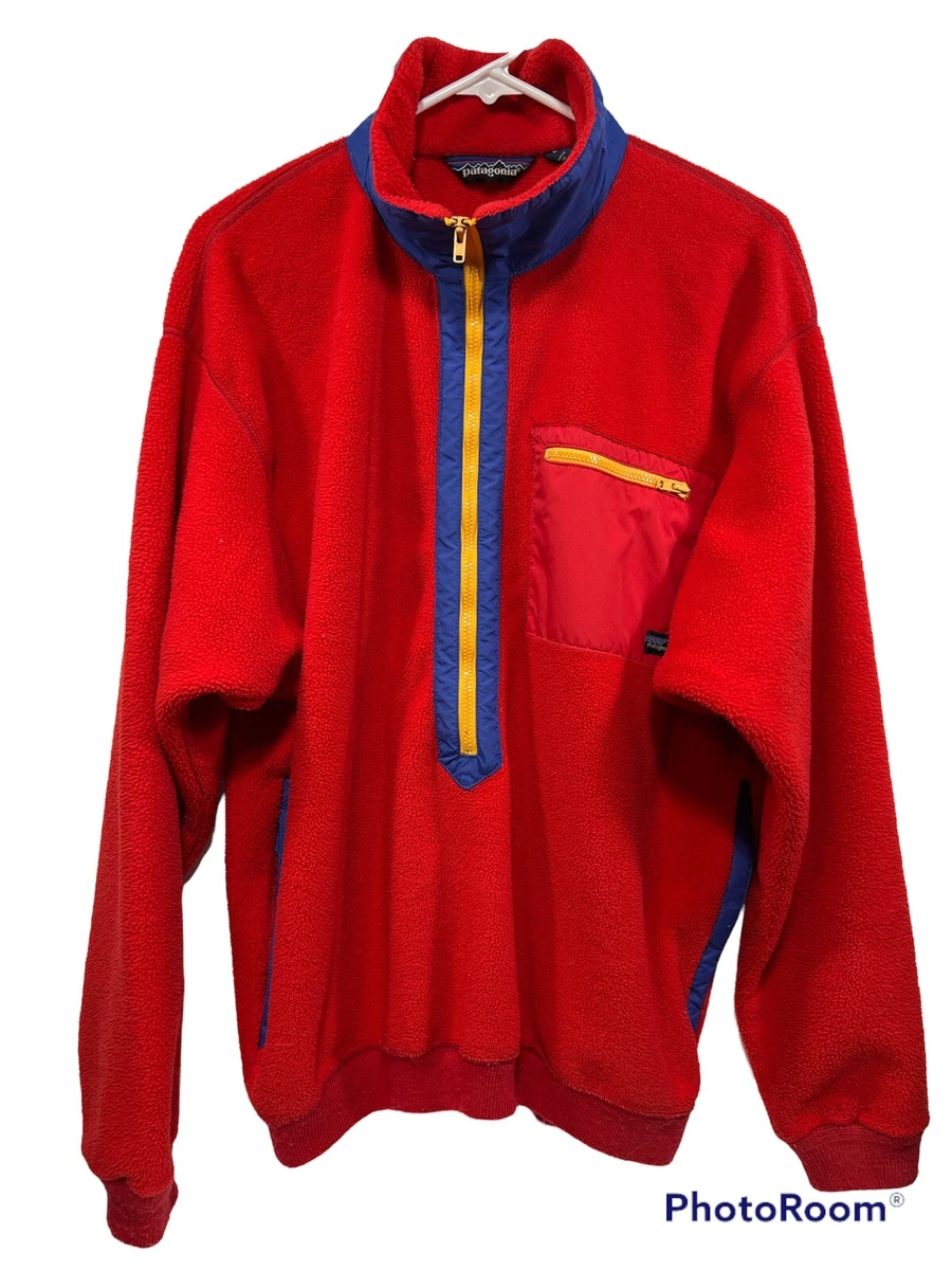 Vtg Patagonia 80s Half Zip Red Fleece Jacket Sweatshirt Mens L USA Made Blue