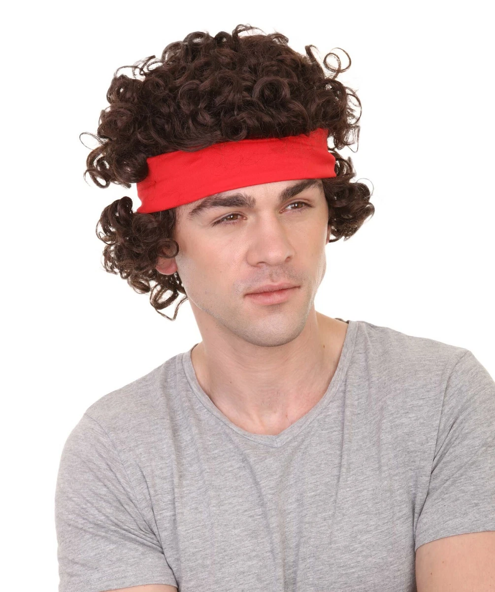 80 s Tennis Player Mens Wig Black Sport Cosplay Halloween Wig HM