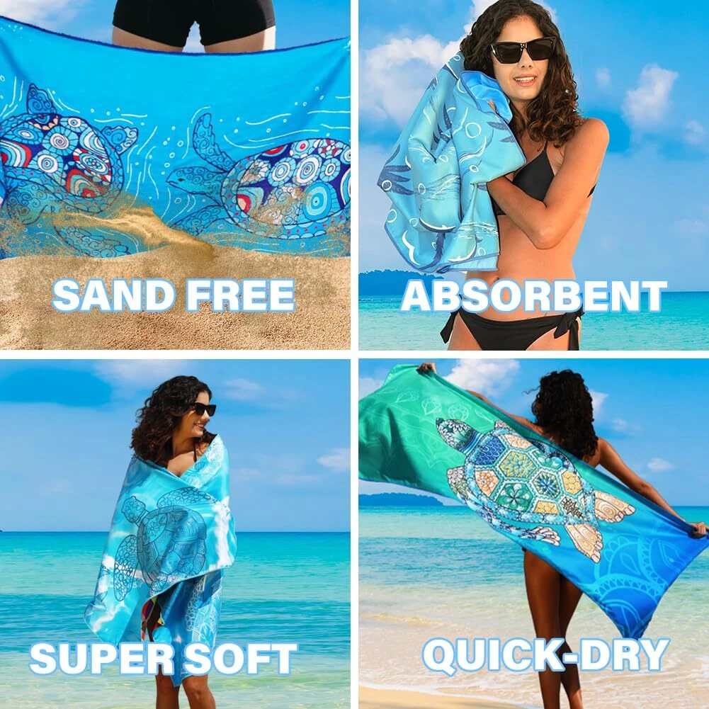 2 Pack Microfiber Lightweight Beach Towel Sand Free Quick Dry Absorbent Thin ...