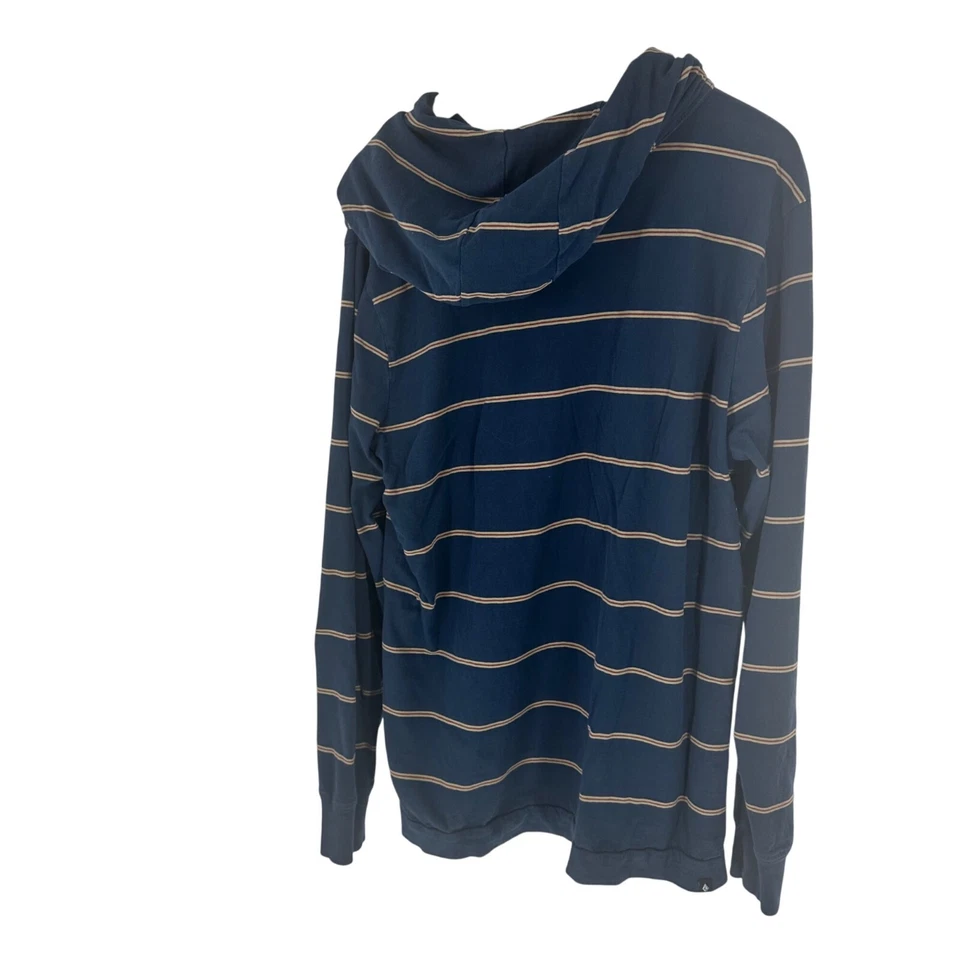 Volcom Mens Navy Striped Hooded Long Sleeve Shirt With Kangaroo Pocket Size L - Image 4 of 4
