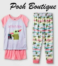 3 PC Baby Yoda Pajamas Mandalorian Star Wars Girl Shirt Pants Short 4 5 8 10 12