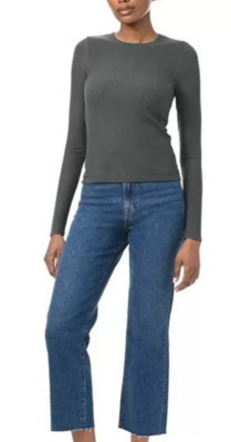 Splendid Women's Ribbed Crew Neck Long Sleeve Tee, Green, XL