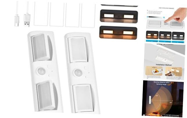 Motion Sensor Closet Lights with 3 Color Temps - 2 Pack USB Type C  
