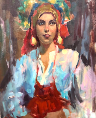 Beautiful Lady painting portrait original oil on canvas impressionism artwork