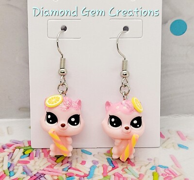 Custom LPS littlest pet shop Earrings Handmade pink lemonade squirrels