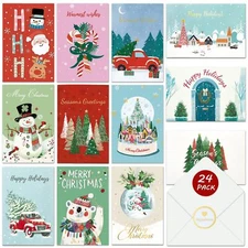 STYPOP Boxed Christmas Cards 24-Pack 4x6" Blank Inside Assorted Designs
