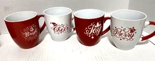 New in Box Set Of 4 Christmas Coffee Mugs  Caption: Cheer  Bright Joy  Merry New