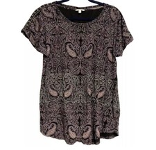 Lucky Brand Paisley Top Size 1X Womens Black Cotton Modal Tunic Tee T-Shirt