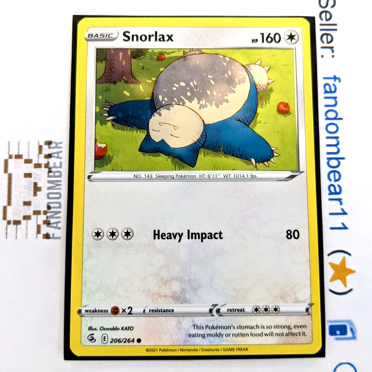 Snorlax card - 206/264 Sword & Shield Fusion Strike 2021 Pokemon