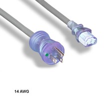 Kentek 3 FT 14 AWG Hospital Grade Power Cord NEMA 5-15P to C13 15A/125V Clr