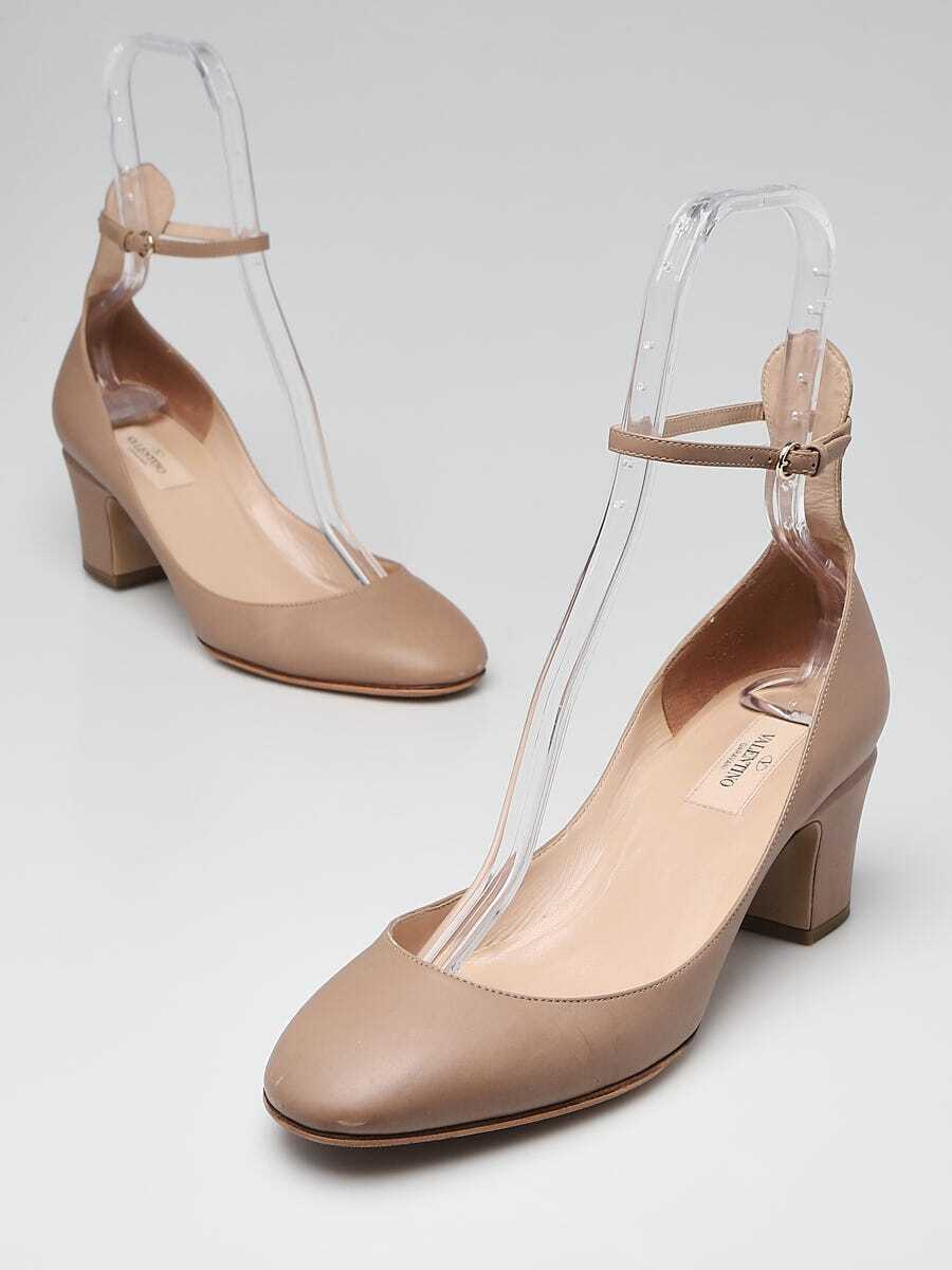 VALENTINO ベージュ ハイヒール 36サイズ Valentino Beige Leather Mid Heel Ankle Wrap Pump Size 9.5/40 | eBay