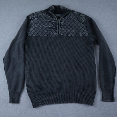 BKE Buckle Sweater Mens Medium 1/4 Zip Pullover Knit Mock Neck Gray Long Sleeve