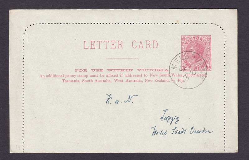 Victoria Australia fine CTO used perforated one penny letter card