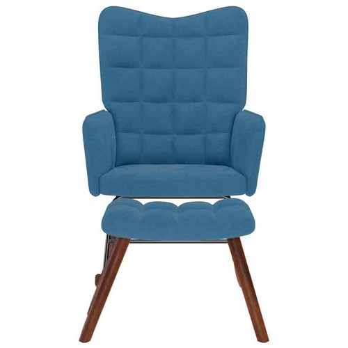 Schaukelstuhl mit Hocker Blauer Samt - Bild 3 von 11