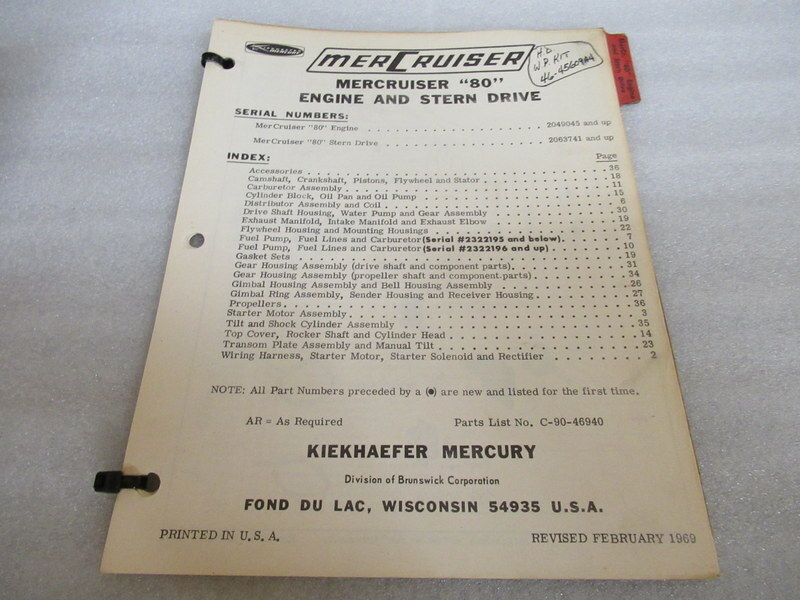 PM178 1970 MerCruiser Marine 80 Engine & Stern Drive Parts List No