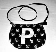 Justice French Bulldog Canvas Black White Purse with Iridescent Letter P