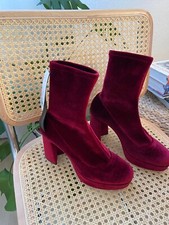 Original MIU MIU (Prada) Designer Plateau-Stiefel Samt Rot Größe 37,5 NEU