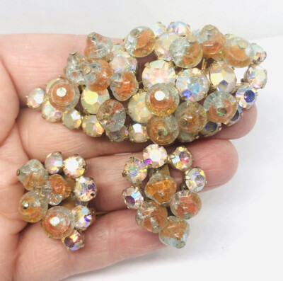 #ad #ad Unusual ALICE CAVINESS Flying Saucer Beaded Brooch Earrings Demi Multicolored $225.00