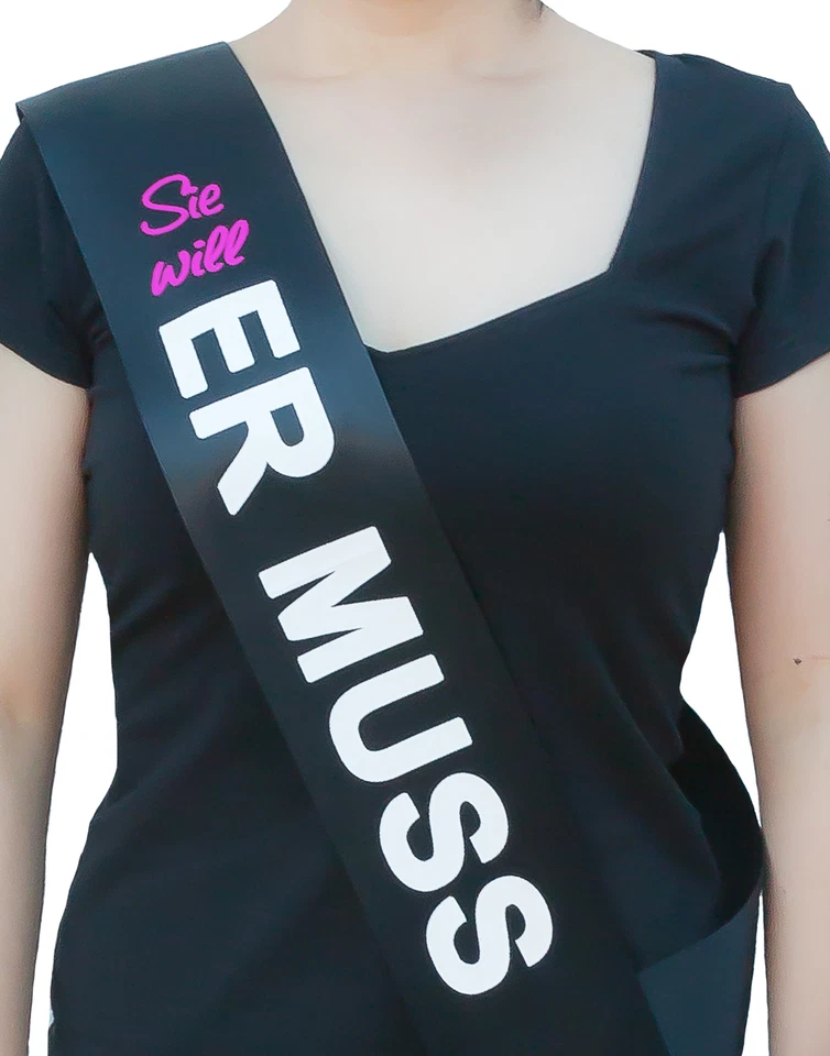 OBLIQUE UNIQUE Braut JGA Schärpe Junggesellenabschied -Sie will Er muss- Hen Party Bride To Be