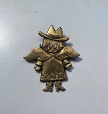 Jeep Collins JEC Brass Cowgirl Angel Pendant Large 2.75" Western Jewelry Rare!