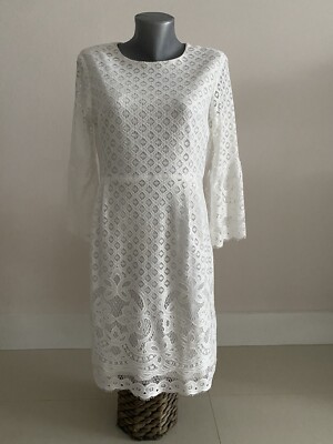 chinese dress ladies Thérèse White Embellished Floral-Lace Tiered Mini Dress, S / White main image 0