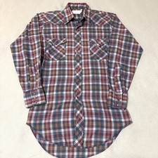 Vintage Wrangler Long Tails Pearl Snap Shirt Men  s Small Button Up Plaid 70s