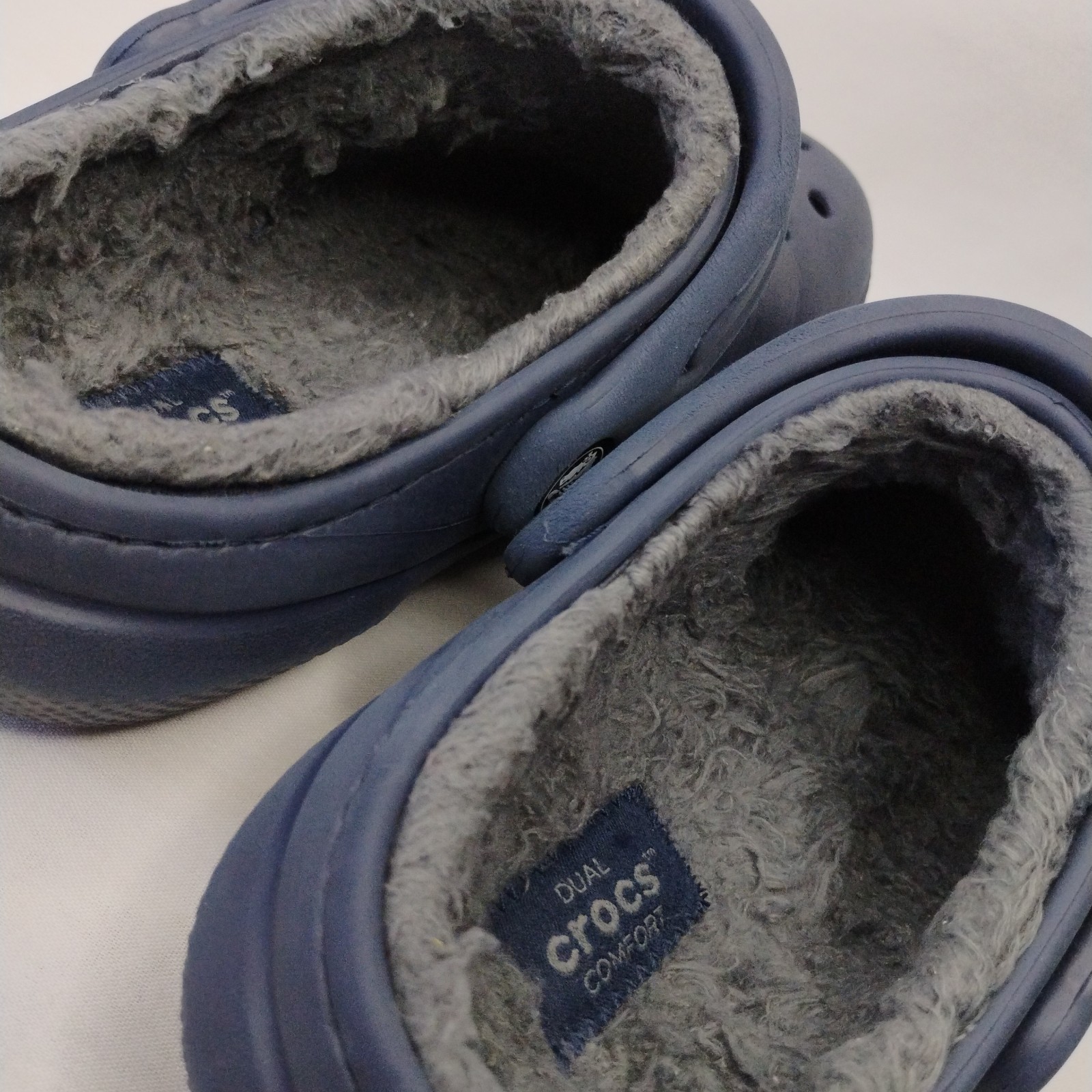 CROCS Dual Comfort Kids Size J2 Classic Navy Blue Soft Lined Clogs Cozy Slippers image 6