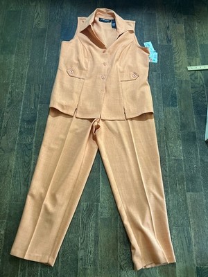 Sag Harbor Women's 2-Piece Vest & Pant Set Orange Size 14 W Career, Office NWT