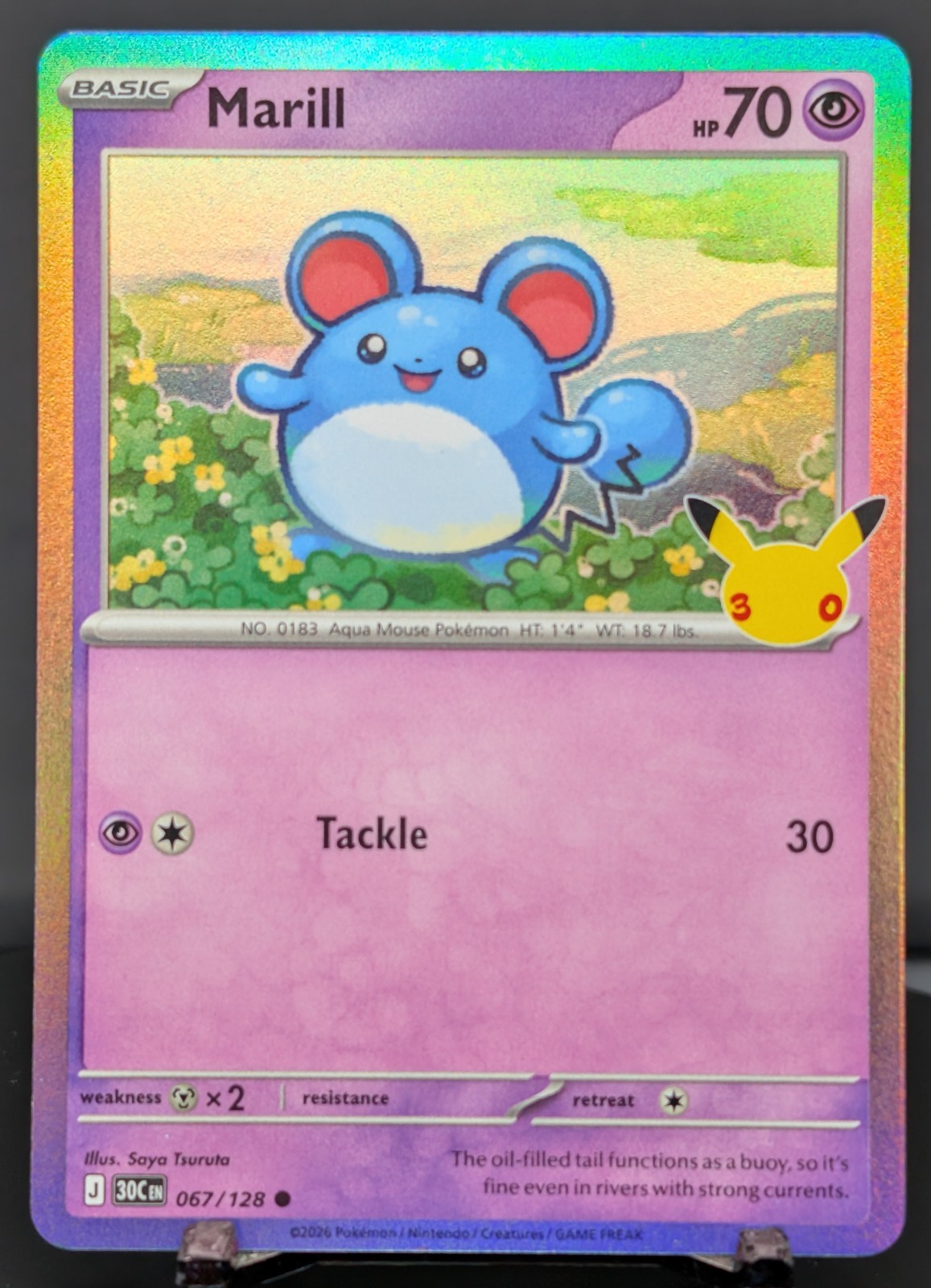 Pokemon Marill #067/128 English 30th Celebration Stamped Holo