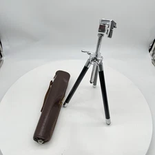 Vtg Bower Telescoping Metal Tripod W/ Leather Case / 9”to 43” 