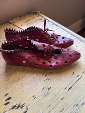 Vintage Red Perforated Leather Artisan Lace Up Shoes Fairy Core Handmade Style