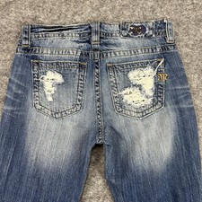 Miss Me Jeans Womens Blue Denim Distressed Ripped Boyfriend Ankle Size 26