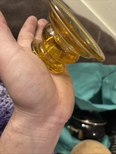 MCM Vintage Federal Depression Glass Madrid Amber Yellow Candle Holder 1932-1939