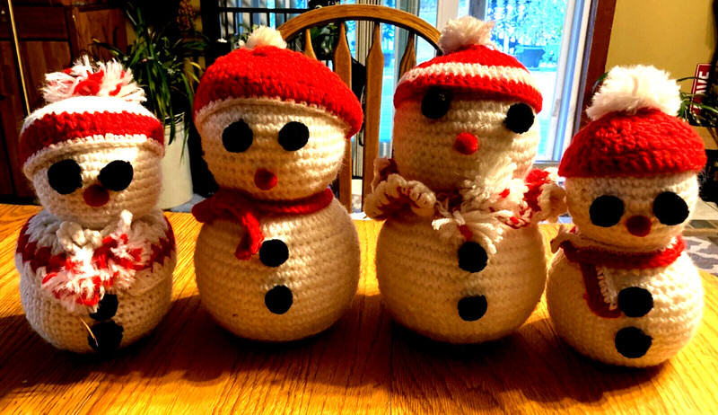 4 Handmade Crochet Snowman Crochet Over Styrofoam 