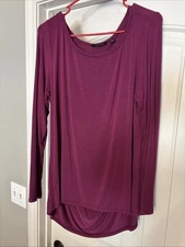H by Halston Women's Essentials Scoop Neck Long Sleeves Top Burgundy Size Medium