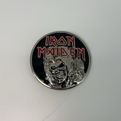 Vintage Iron Maiden Belt Buckle Silver Tone w/Black & Red Accents Round Killers