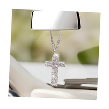 Bling Car Hanging Ornament, Crystal Rhinestone Cross Pendant Rearview Silver