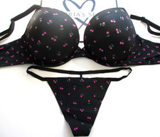 VICTORIA'S SECRET PINK Super Push-Up Bra Panty Set Black Cherry 36C 38B 38D 40C