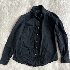 Topman Men's Black Cotton Denim Classic Fit Long Sleeve Button-Up Shirt M