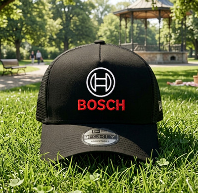 BOSCH Black Embroidered Trucker Hat Logo Mesh Back Snapback Cap