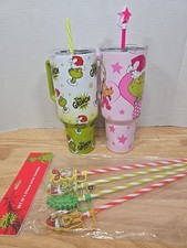 Lot of 2- 40oz Tumblers Dr. Seuss Grinch Christmas  4 Straws W/ Toppers New