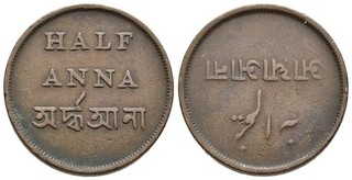 FITZ British India Bengal 1/2 Anna Colony Calcutta Mint 1835 ØMAS806