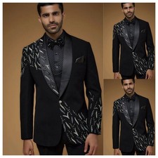 Formal Prom Men's Suits Luxury Black Appliques Sequin Coat 2Pcs Glitter Jacket