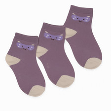 Kids Ankle Socks 3-Pack Lilac Cream Animal Face NWOT Size 4 - 8