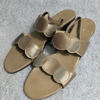 Munro Slingback Slide Sandals Leather Gold Metallic Circle Detail Womens 8.5 SS